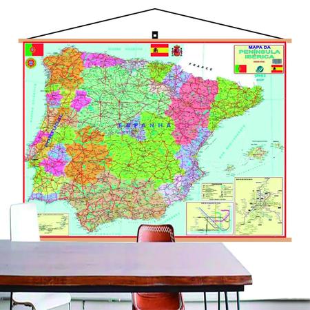 Imagem de Mapa Portugal Espanha Península Ibérica Banner Laminado