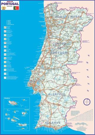 Mapa Portugal Politico Turístico Atualizado - 120cm X 90cm - SPM - Mapas -  Magazine Luiza