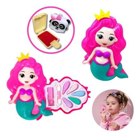 Maquiagem Infantil Paleta Sombra c/ Batom Sereia Rosa - livre Imagem de Maquiagem Infantil Paleta Sombra c/ Batom Sereia Rosa