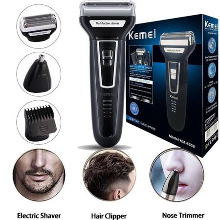 Máquina Barbear Shaver Kemei 3 Em 1 Nariz Barba Corpo Km6558