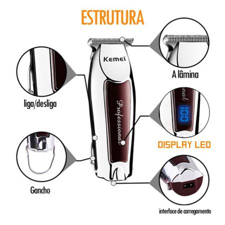 Imagem de Maquina de Acabamento, Kemei, Profissional, Cabelo, Barba, KM-9164, Com Visor, Bivolt