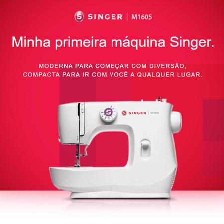 Imagem de Máquina de Costura Singer Branca Portátil Iniciante Prática M1605 Mecânica Doméstica Reta 6 pontos 220v