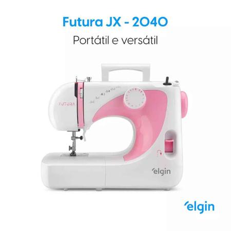Imagem de Máquina de custura reta futura jx-2040 portatil branca/rosa 127v elgin