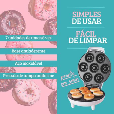 Imagem de Maquina de Fazer Donuts Mini Rosquinhas Antiaderente Gourmet c/ 7 furos Confeitaria 110V e 220V