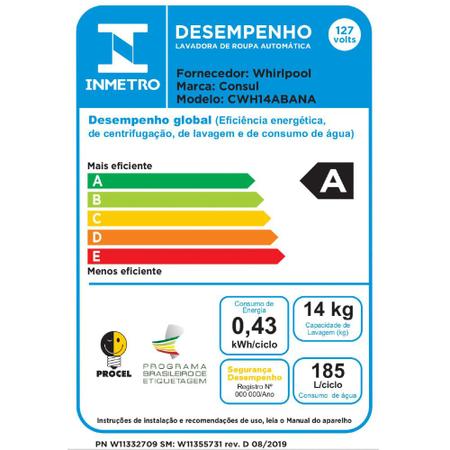 Imagem de Máquina de Lavar Consul 14Kg branca com Dosagem Extra Econômica e Ciclo Edredom - CWH14AB