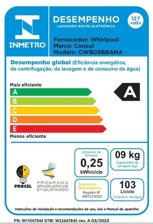 Imagem de Máquina de Lavar Consul 9 kg Branca com Dosagem Econômica e Ciclo Edredom - CWB09BB