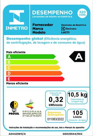 Imagem de Máquina de Lavar Electrolux 10,5kg Branca Turbo Economia com Jet&Clean e Filtro Fiapos (LAC11)