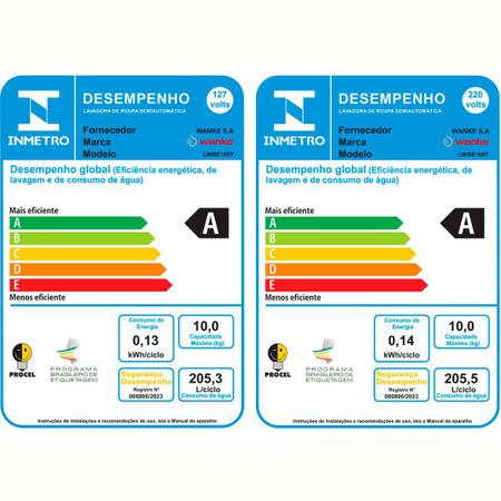 Imagem de Maquina de Lavar Roupas Semiautomática Wanke 10Kg 4 Programas com Timer 460W Tanquinho Comfort