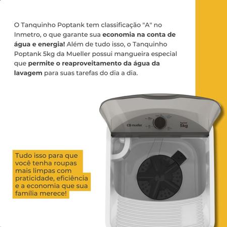 Imagem de Máquina de Lavar Semi-automática PopTank Mueller 5kg Tampa Transparente Desmontável Grade de Proteção no Motor