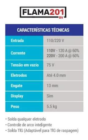 Imagem de Máquina De Solda Inversora 200a Flama 201 Bivolt Boxer