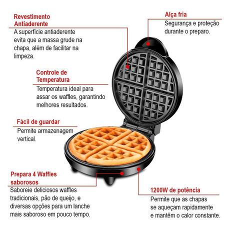 Imagem de Máquina De Waffle Mondial Pratic 1200W Preto Inox Gw-01 220V