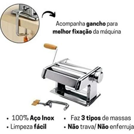Imagem de Máquina Fer Macarrão Massas Manual Caseiro Cilindro Abrir