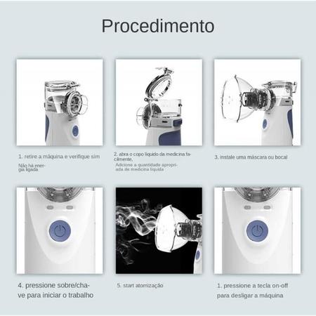 Imagem de Máquina Nebulizadora Inalador Ultrassônico Adulto e Infantil Portátil Silencioso USB Pilha Sem Fio Bivolt