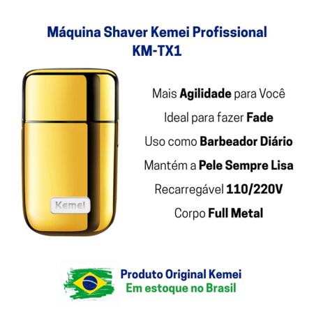 Imagem de Máquina Shaver Profissional Barbeador Elétrico Lançamento Full Metal Nova Bateria Original KM-TX1