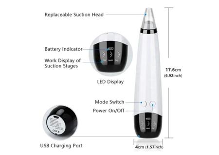 Imagem de Máquina Sucção A Vácuo Remover Espinhas Cravo Aparelho a Vácuo Sucção Recarregável com Cabo USB - Luatek