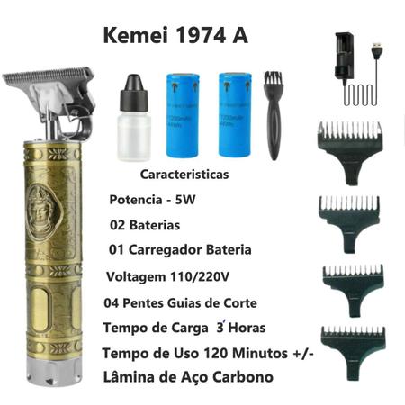 Imagem de Maquinas Profissionais Cortar Cabelo e Barba Kemei Km 2600 + KM1974A