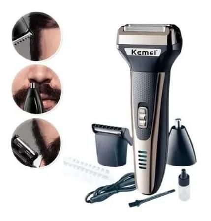 Imagem de Maquininha de raspar barba, cabelo e pêlos do corpo kemei bivolt 3 em 1