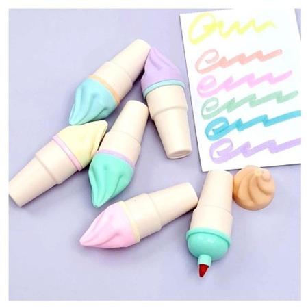 TINGLI Canetas marca-texto, 6 peças fofas mini caneta-texto Kawaii desenho  de sorvete em forma de sorvete fluorescente para escola, escritório,  artigos de papelaria