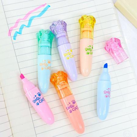 Kit Mini Marca Texto Patinha Gato Sosu 6 Cores Cat Kawaii, Material  Escolar