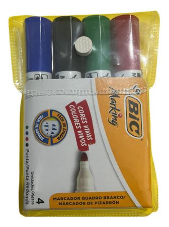 Imagem de Marcador Caneta Quadro Branco Bic Kit Com 4 Cores Pincel