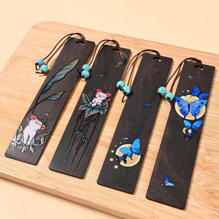 Imagem de Marcador ZQZYMXQ Butterfly Cat Wood Marcadores para mulheres x4