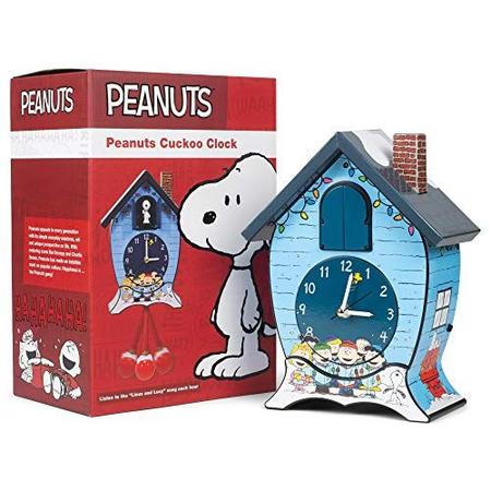 Imagem de Mark Feldstein & Associados Peanuts Gang Snoopy Linus Lucy ICY Blue 17 x 9 Natal Cuco Relógio