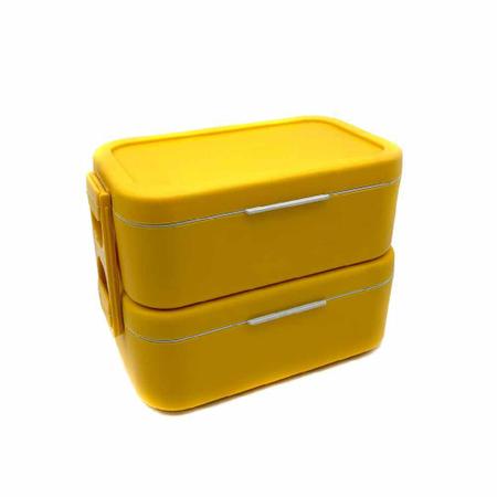 Imagem de Marmita Dupla Bento Box Com Colher E Garfo UG Academia Fitness Saudável Anodilar Pote Almoço Microondas 