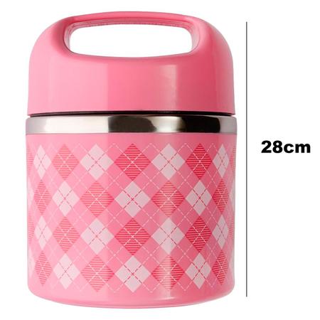 Imagem de Marmita Térmica Parede Dupla Redonda Aço Fitness 650Ml Rosa