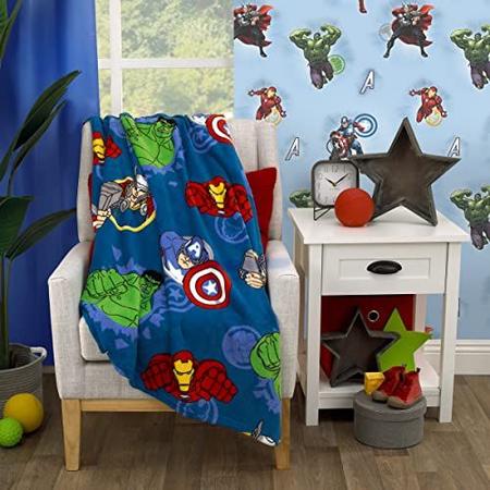 Imagem de Marvel Avengers Fight The Foes Blue, Red, Green Hulk, Iron Man, Thor, Capitão América Super Soft Toddler Cobertor