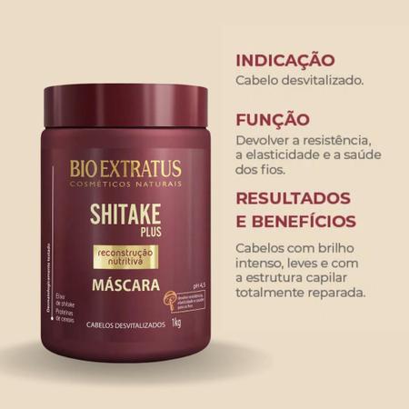 Máscara Capilar Shitake Plus Bio Extratus 1Kg Reconstrução Cabelos  Desvitalizados - Máscara Capilar - Magazine Luiza