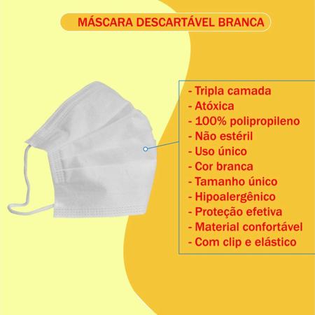 Imagem de Máscara Cirúrgica Descartável Tnt 3 Camadas Branca C/ 50 Un.