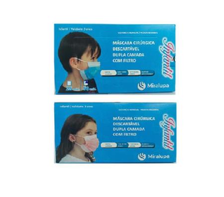 Imagem de Mascara Cirurgica Dupla Camada com Filtro - Infantil Azul e Rosa 2 un. C/50 cd.