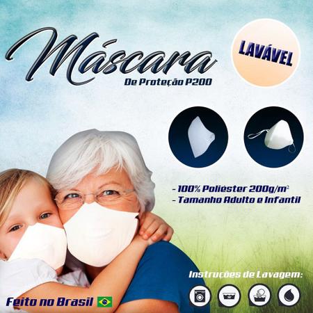 Imagem de Máscara De Proteção lavável 100% poliéster 200g/m2 leve e resistente Branca 02 unidades