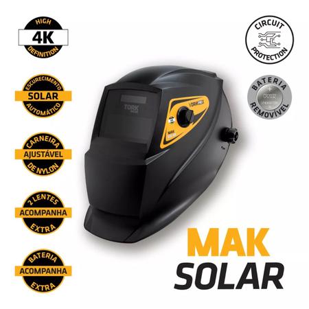 Imagem de Mascara De Solda 4k Tork C/ 4 Esquadros, 2 Lentes, 1 Bateria Mak Solar