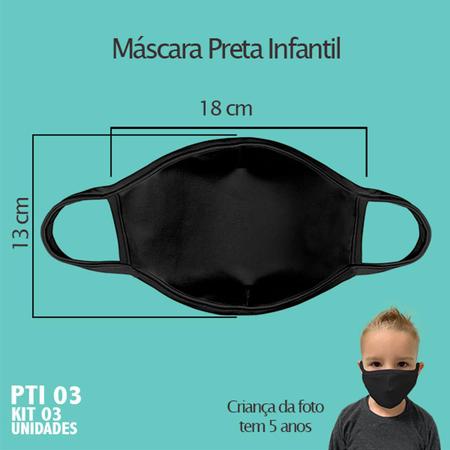 Imagem de Mascara de tecido lavavel preta infantil  kit 3 unid.  pti3