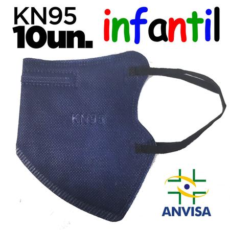 Imagem de Máscara KN95 / PFF2 / N95  infantil azul colorida - caixa 10 unidades 5 camadas meltblow BFE 98% + feltro de coton + tnt spunbond hospitalar hipoalerg