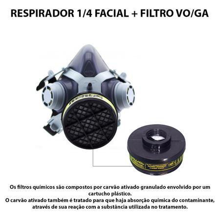 Imagem de Máscara Respirador 1/4 Facial Mastt Alltec 2001 Filtro VO GA de Uma Via Vapores Orgânicos e Gases Ácidos