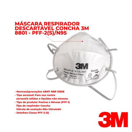Imagem de Máscara respirador descartável concha 3m - 8801 - pff-2(s)/n95 - 20un