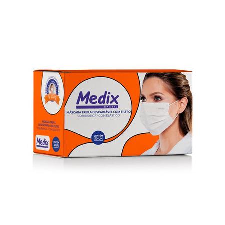 Imagem de Máscara Tripla Descartável Com Elástico Anvisa Caixa 50 Unid - MEDIX Branco