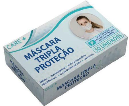 Imagem de Máscara tripla proteção  clip nasal 50 unidades - care