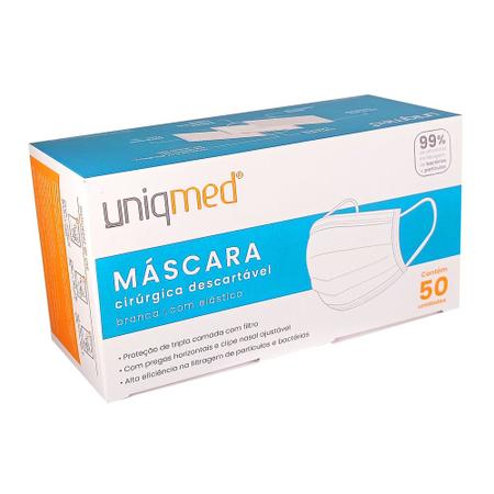 Imagem de Máscaras descartáveis tripla clipe nasal kit 250un uniqmed