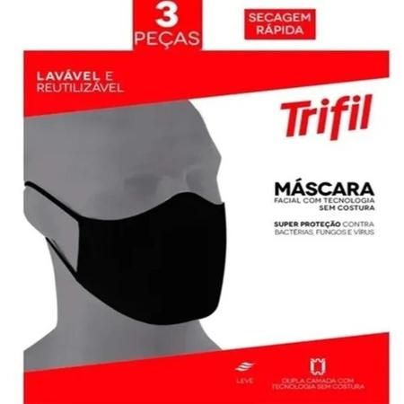 Imagem de Máscaras Trifil Preta Kit 3 Lavável Sem Costura