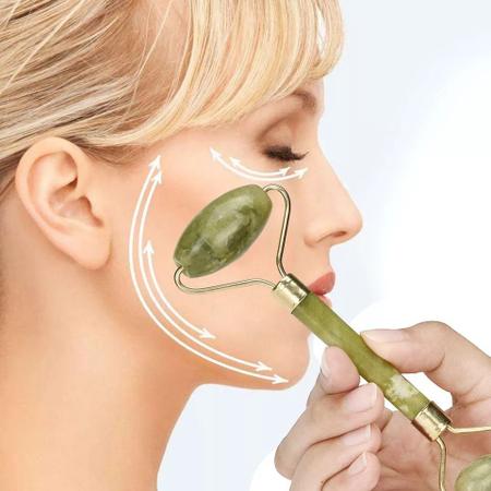 Imagem de Massageador Facial Pedra Jade Rolo Massoterapia Anti Estresse e Anti Rugas