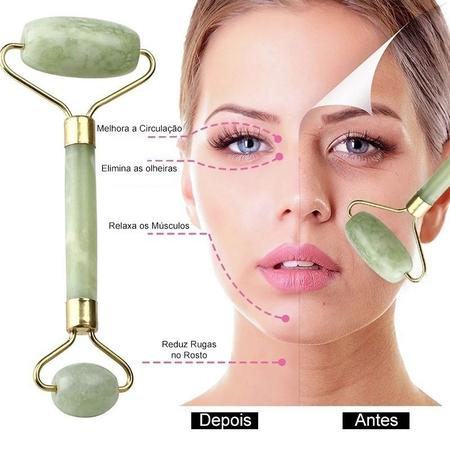 Imagem de Massageador Facial Pedra Jade Rolo Massoterapia Anti Estresse e Anti Rugas