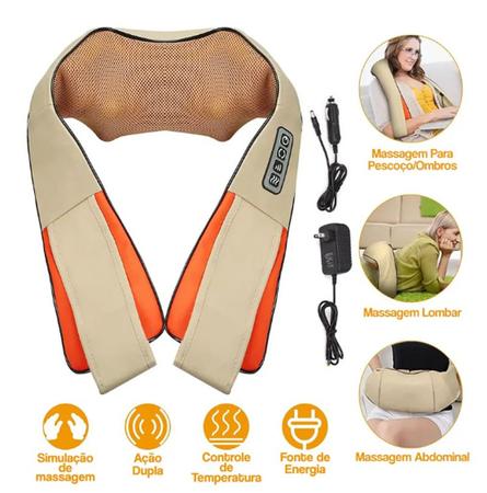 Imagem de Massageador Infravermelho Shiatsu Colete Corporal 110V Carro 12v De Pescoço Lombar Costas E Ombro 3d Relaxante Medicinal Dores Massagem Fisioterapia 