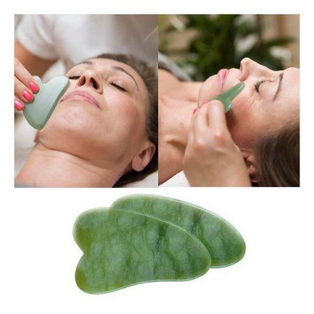 Imagem de Massagem Facial Anti Rugas Rolo Pedra De Jade + Placa Gua Sha Para Rosto Lifting Para Skin Care
