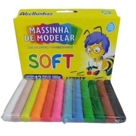 Imagem de Massinha de Modelar Acrilex Soft 12 Cores 180g Não Toxíca