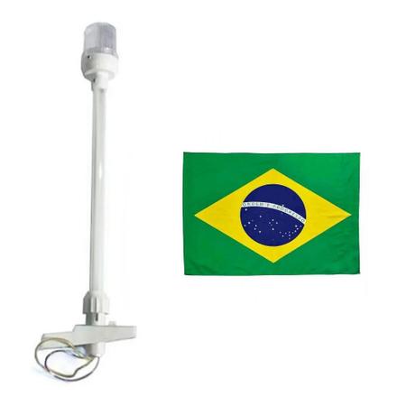 Imagem de Mastro Alcançado Fundeio Branco Led Retrátil + Bandeira do Brasil