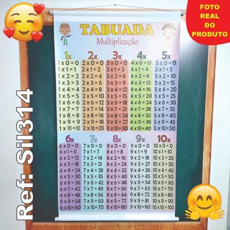 Banner Tabuada Multiplicação 1m X 63cm Lona Com Madeira