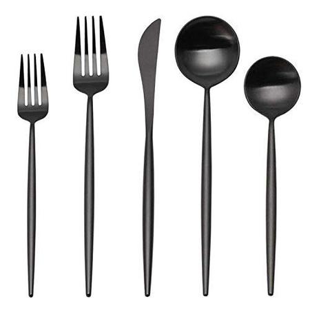 SHARECOOK Matte Black Silverware Set 20-Piece Stainless Steel Flatware Set Service for 4 Satin Finish Tableware Cutlery Set for Home and Restaurant di